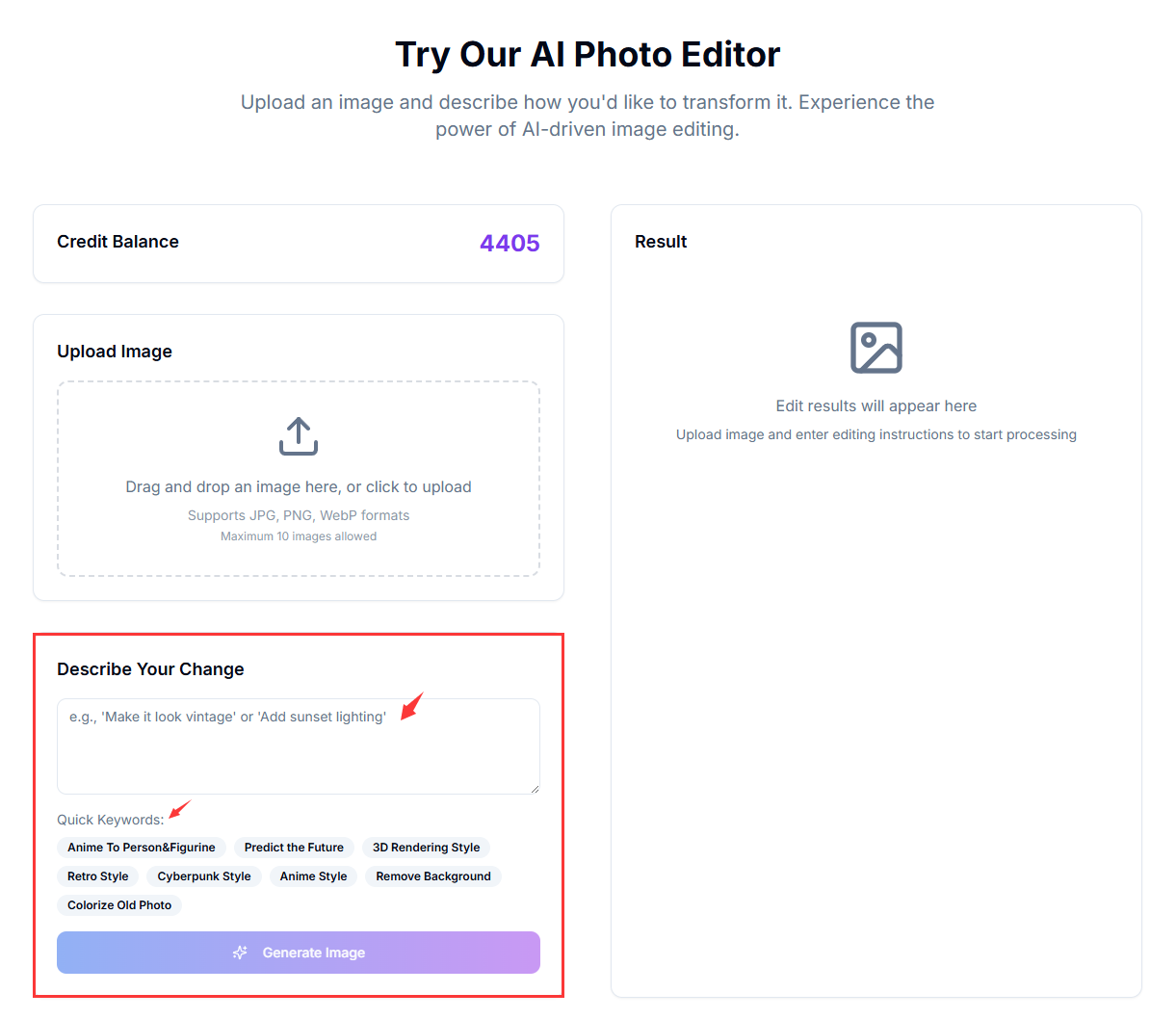 Enter editing requirements or use quick keywords