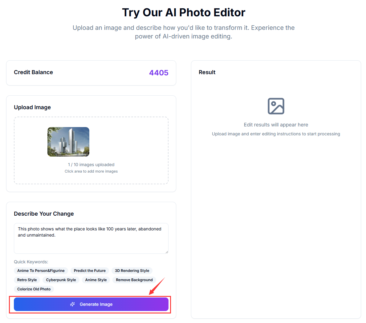 Enter a prompt or use quick keywords